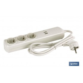 ▷ Base Bipolar 3 tomas y prolongación con T/T lateral y 2 puertos USB | Ferreidea