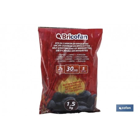 ▷ Bolsa Carbón en Briquetas Autoencendible 1,5 kg | Ferreidea