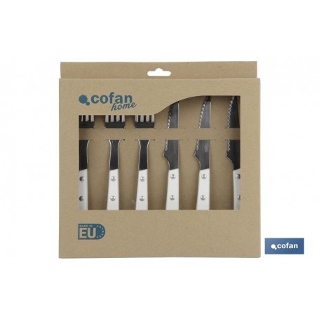 ▷ Pack 3 Cuchillos + 3 Tenedores Chuleteros Mod.Vittorio Blanco | Ferreidea