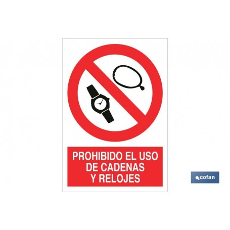 ▷ Cartel Prohibido uso de relojes y cadenas | Ferreidea