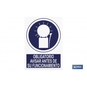 ▷ Cartel Obligatorio Avisar antes de funcionamiento | Ferreidea