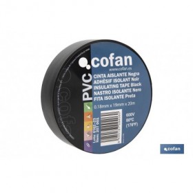 Cinta Aislante Negra de PVC 20m x 19mm Cofan