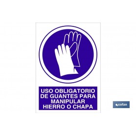 ▷ Señal Uso obligatorio de guantes para manipular hierro o chapa | Ferreidea