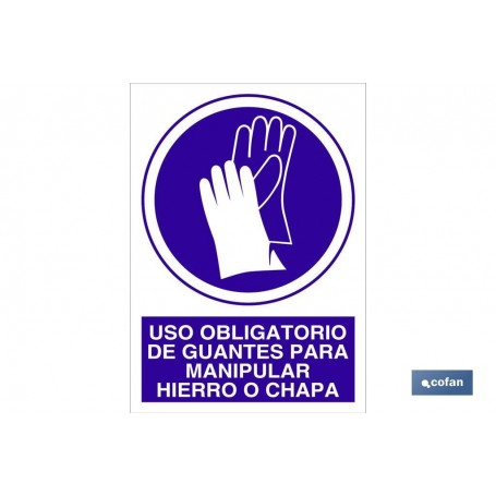 ▷ Señal Uso obligatorio de guantes para manipular hierro o chapa | Ferreidea