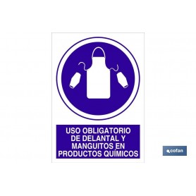 ▷ Señal Uso obligatorio de delantal y manguitos en productos químicos | Ferreidea