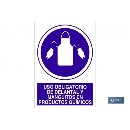 ▷ Señal Uso obligatorio de delantal y manguitos en productos químicos | Ferreidea