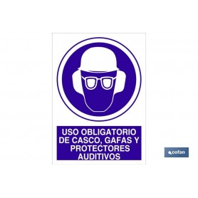 ▷ Señal Uso obligatorio de casco, gafas y protectores auditivos | Ferreidea