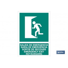 ▷ Cartel Salida de Emergencia texto y pictograma izquierda luminiscente | Ferreidea