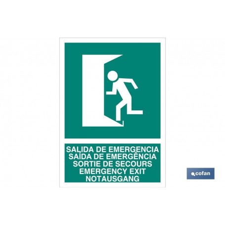 ▷ Cartel Salida de Emergencia texto y pictograma izquierda luminiscente | Ferreidea