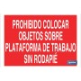 ▷ Cartel Prohibido colocar objetos sobre plataforma de trabajo sin rodapié Rojo | Ferreidea