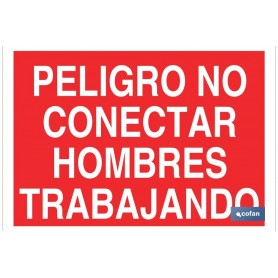 ▷ Cartel Peligro no conectar hombres trabajando Color Rojo | Ferreidea