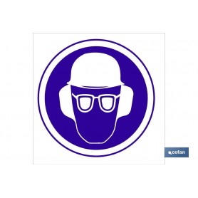 ▷ Cartel Obligatorio casco, gafas y orejeras | Ferreidea