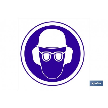 ▷ Cartel Obligatorio casco, gafas y orejeras | Ferreidea