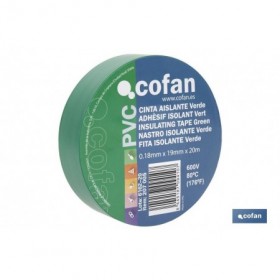 Cinta Aislante Verde de PVC 20m x 19mm Cofan