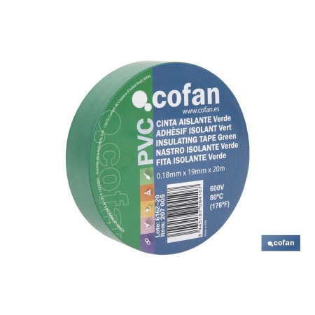 Cinta Aislante Verde de PVC 20m x 19mm Cofan