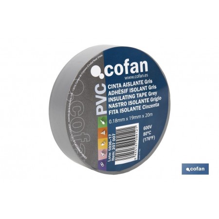 Cinta Aislante Gris de PVC 20m x 19mm Cofan