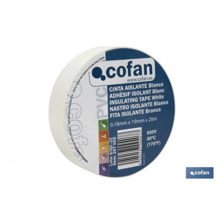 Cinta Aislante Blanca de PVC 20m x 19mm Cofan