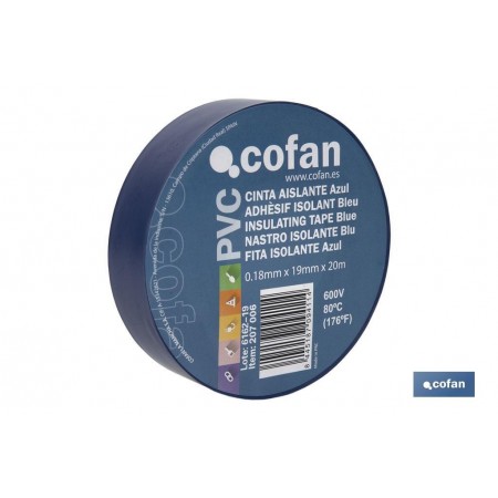 Cinta Aislante Azul de PVC 20m x 19mm Cofan