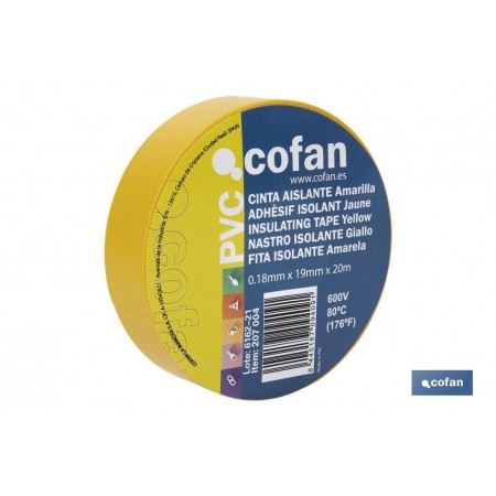 Cinta Aislante Amarilla de PVC 20m x 19mm Cofan