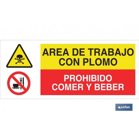 ▷ Cartel ATENCIÓN PELIGRO AREA TRABAJO CON PLOMO - PROHIBIDO COMER Y BEBER | Ferreidea