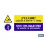 ▷ Señal PELIGRO CAIDAS A DISTINTO NIVEL USO OBLIGATORIO DE ARNES DE SEGURIDAD | Ferreidea