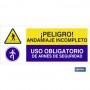 ▷ Cartel PELIGRO ANDAMIAJE INCOMPLETO - USO OBLIGATORIO DE ARNES DE SEGURIDAD | Ferreidea