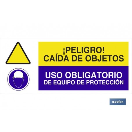 ▷ Cartel PELIGRO CAIDA DE OBJETOS - USO OBLIGATORIO DE EQUIPO DE PROTECCIÓN | Ferreidea