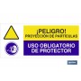 ▷ Cartel PELIGRO PROYECCIÓN DE PARTÍCULAS - USO OBLIGATORIO DE PROTECTOR | Ferreidea