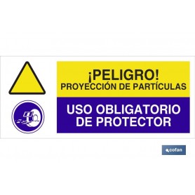▷ Cartel PELIGRO PROYECCIÓN DE PARTÍCULAS - USO OBLIGATORIO DE PROTECTOR | Ferreidea