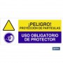 ▷ Cartel PELIGRO PROYECCIÓN DE PARTÍCULAS - USO OBLIGATORIO DE PROTECTOR | Ferreidea