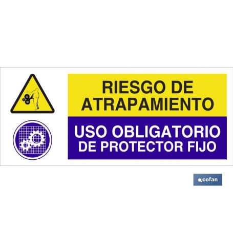 ▷ Cartel RIESGO DE ATRAPAMIENTO - USO OBLIGATORIO DE PROTECTOR AJUSTABLE | Ferreidea