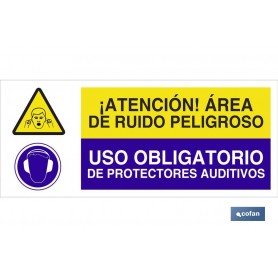 ▷ Cartel ATENCIÓN AREA DE RUIDO PELIGROSO - USO OBLIGATORIO DE PROTECTORES AUDITIVOS | Ferreidea
