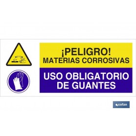 ▷ Cartel PELIGRO MATERIAS CORROSIVAS - USO OBLIGATORIO DE GUANTES | Ferreidea