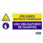 ▷ Cartel PELIGRO MATERIAS CORROSIVAS - USO OBLIGATORIO DE GUANTES | Ferreidea