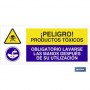 ▷ Cartel ATENCIÓN PELIGRO PRODUCTOS TÓXICOS - OBLIGATORIO LAVARSE LAS MANOS | Ferreidea