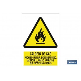 ▷ Señal Caldera de gas, prohibido encender fuego, acercar llamas o aparatos que produzcan chispas | Ferreidea