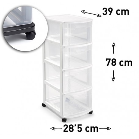 Comprar Cajonera Tamesis 4 Cajones Ruedas Blanca  Plasticforte 35169 al Mejor Precio