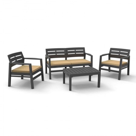 Comprar Tresillo Java Antracita 4 Piezas + Cojines Conjunto Progarden 206356 al Mejor Precio