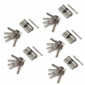 Comprar Cilindro cerradura tipo pera para puertas 30+30 mm leva larga 5 llaves aluminio níquel satinado 5 sets. al Mejor Precio