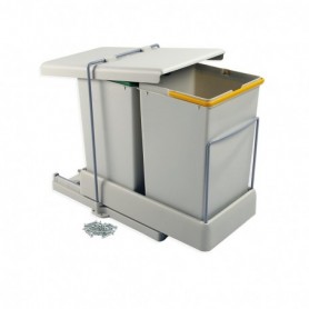 Comprar Contenedor de reciclaje de fijación inferior y extracción automática con 2 vasos de 14 litros Plástico gris al Mejor Pre