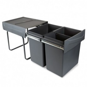 Comprar Contenedores de reciclaje Recycle para cocina 2 x 20 L fijación inferior y extracción manual. Plástico gris antracita al