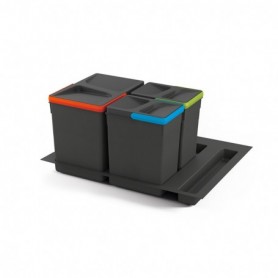 Comprar Contenedores de reciclaje 15 L + 7L + 7 L módulo 600 mm Plástico Gris antracita 3 ud. + Base al Mejor Precio