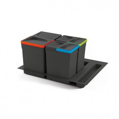Comprar Contenedores de reciclaje 15 L + 7L + 7 L módulo 600 mm Plástico Gris antracita 3 ud. + Base al Mejor Precio
