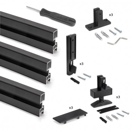 Comprar Kit estructura modular Zero con herrajes y perfiles para montaje (Suelo - Pared) 3 Perfiles Pintado negro texturizado al