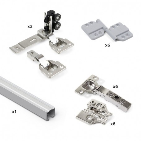 Comprar Sistema Twofold en formato kit para 2 puertas correderas de madera colgadas y plegables sin guiador inferior Anodizado m