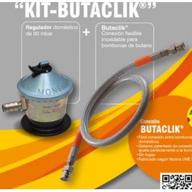 Comprar Kit Regulador Domestico De 30 Mbar Botella Butano Con Butaclick Inox. L  1500 Mm Conex. Boquilla 12-14 Mm. Ambos Extremo