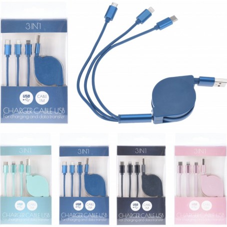 Comprar Cable Retractil Usb Type-C/Microusb/Ios Blister Importacion 806000 al Mejor Precio