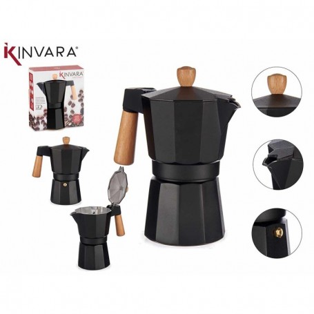 Comprar Cafetera Aluminio Negra Asa Madera 6 Tazas Kinvara 019375 al Mejor Precio