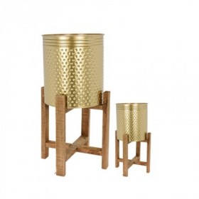 Comprar Maceteros Dorado Pies Madera Set 2 Importacion 144163 al Mejor Precio