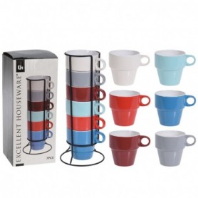 Comprar Soporte + 6 Tazas Mug 300 Ml Colores Lote Excellent 257123 al Mejor Precio